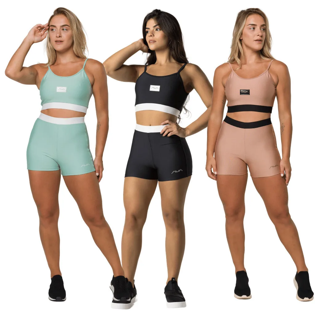 Conjunto Feminino Academia Suplex Poliamida Top e Short Com Elástico No Cós AVA Fitness