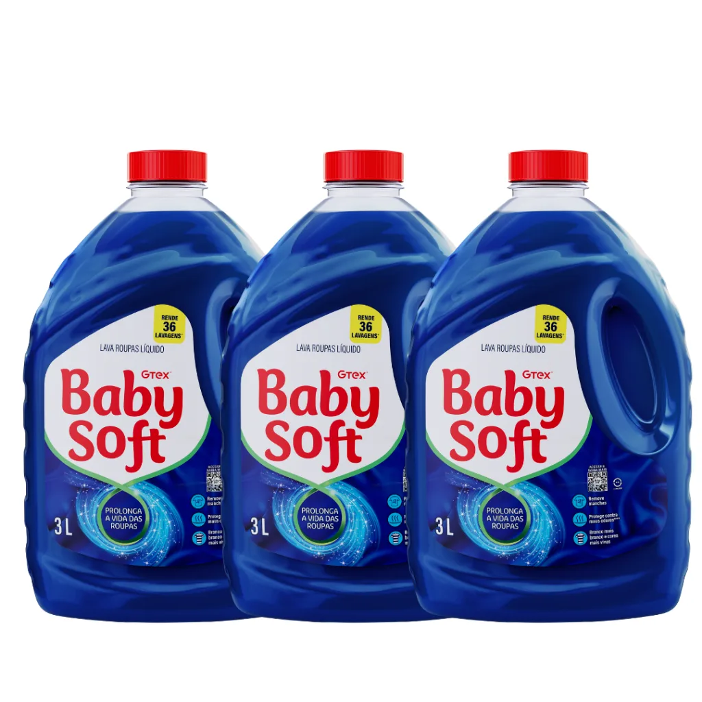 Kit com 3 lava-roupas líquidos Baby Soft