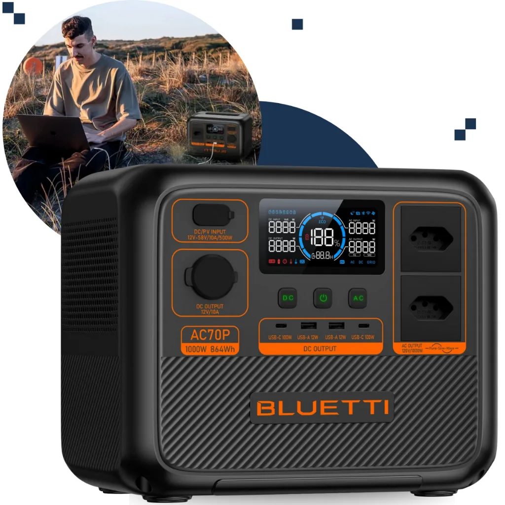 Estação de energia Bluetti AC70P de 1000 W