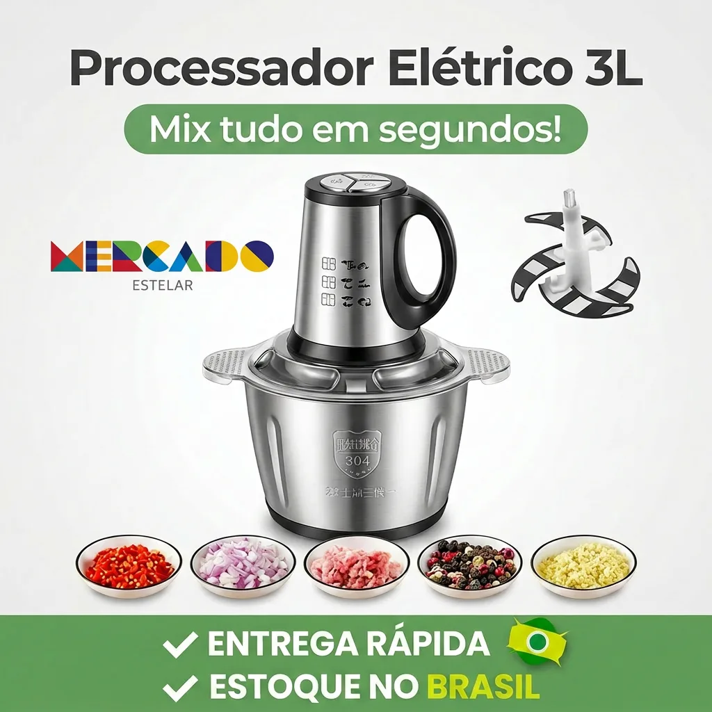 3L Picador de Alimentos Moedor de Carne Mixer Elétrica Processador de Cozinha Casa Alho - 110V-220V