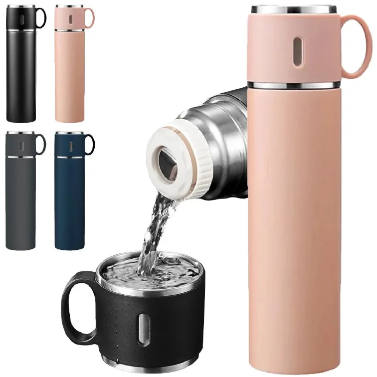 Garrafa Térmica Inox Com Copo 500ml Água Café Chá Caneca Frio Quente Com duas Xicaras
