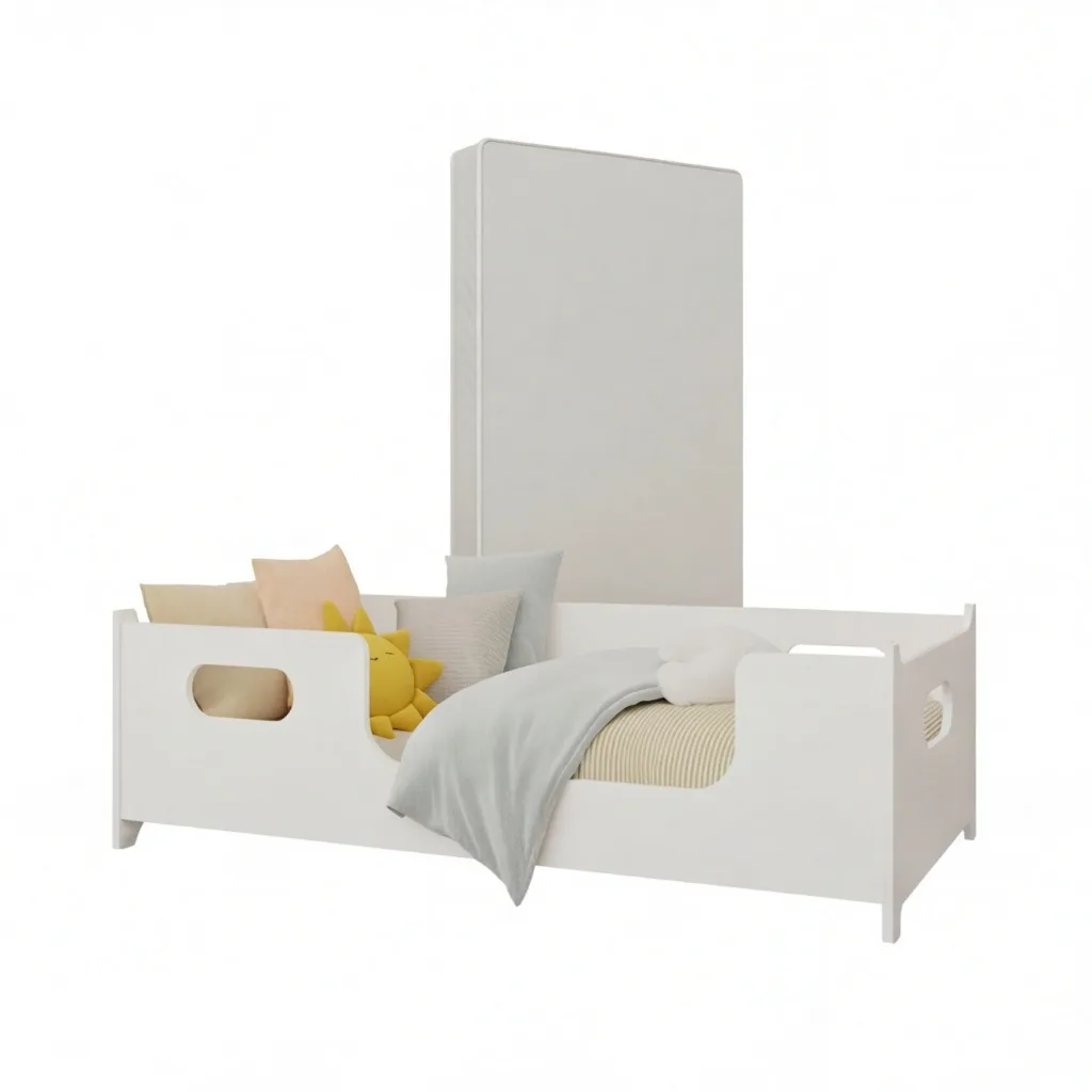 Cama infantil montessoriana com colchão e grade