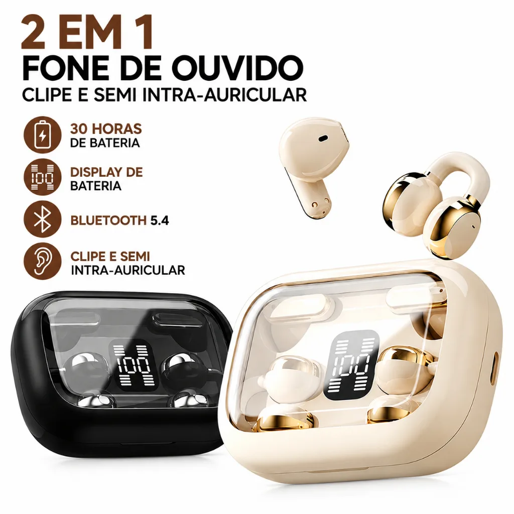 Fone de ouvido sem fio TWS com display LED