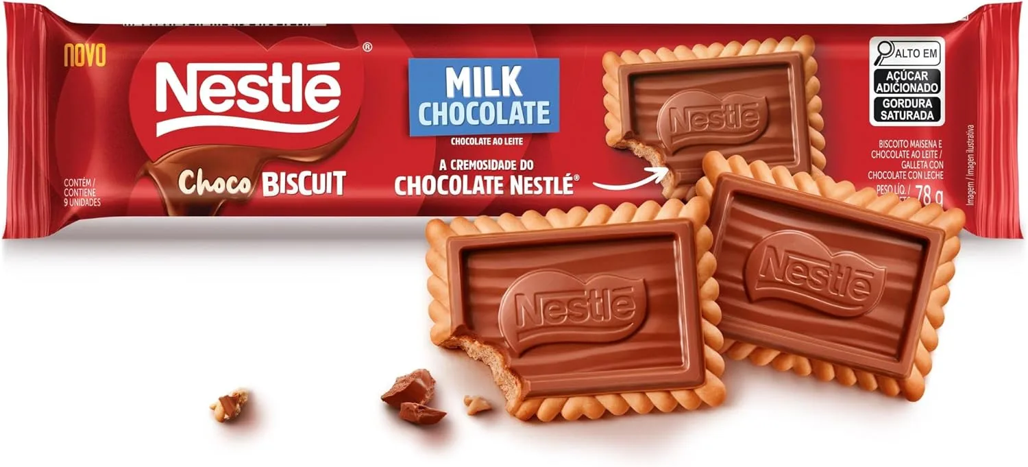 Biscoito com chocolate Nestlé Chocobiscuit ao leite