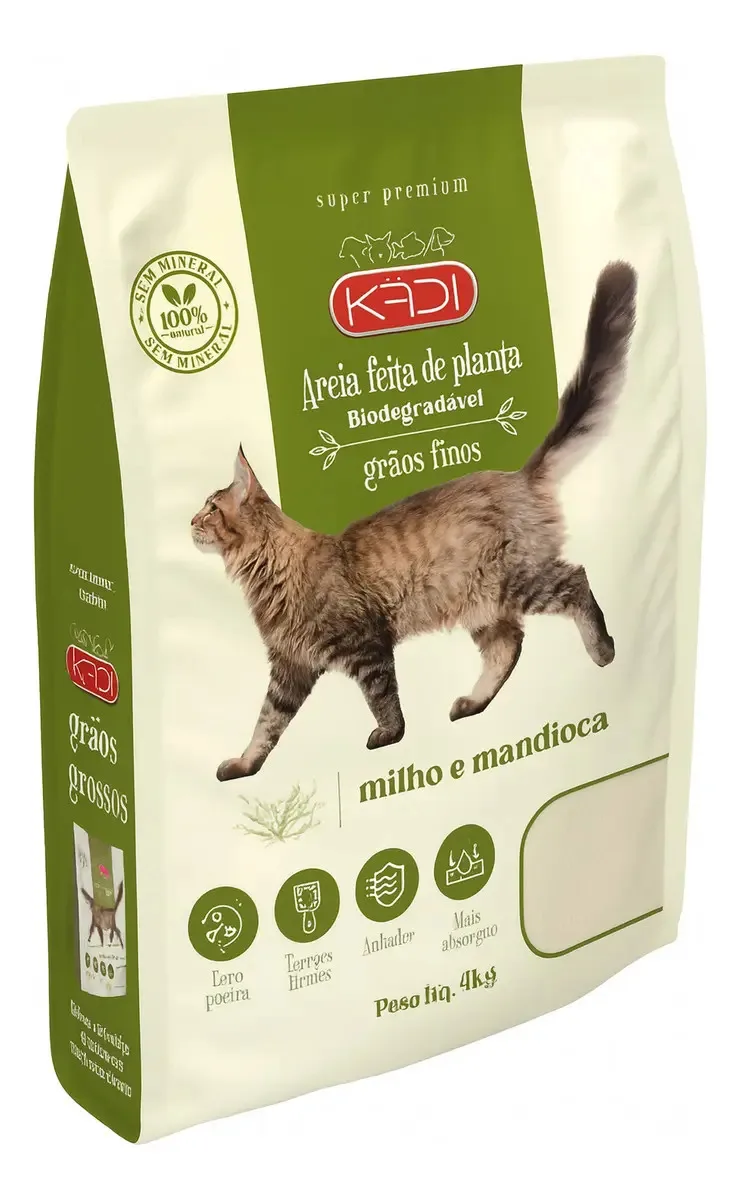 Areia sanitária Kadi para gatos de milho e mandioca