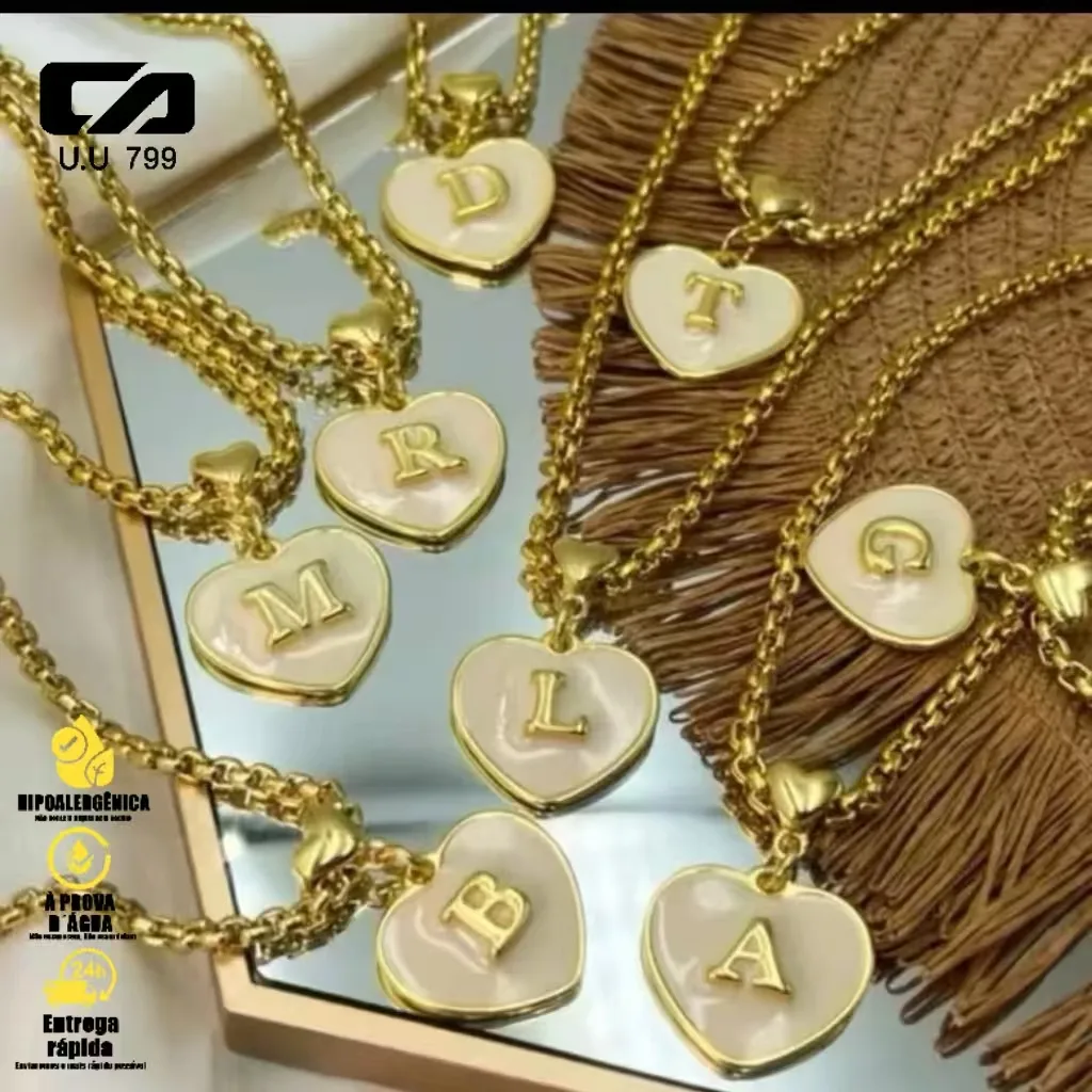 Colar Feminino Banhado a Ouro 18k e Pingente AZ Personalizado