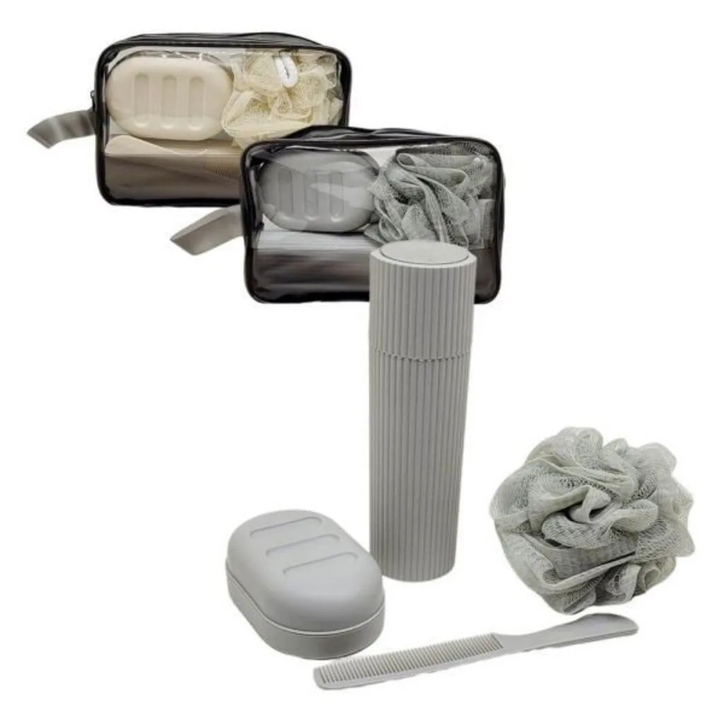 Kit de viagem com cinco peças e bolsa