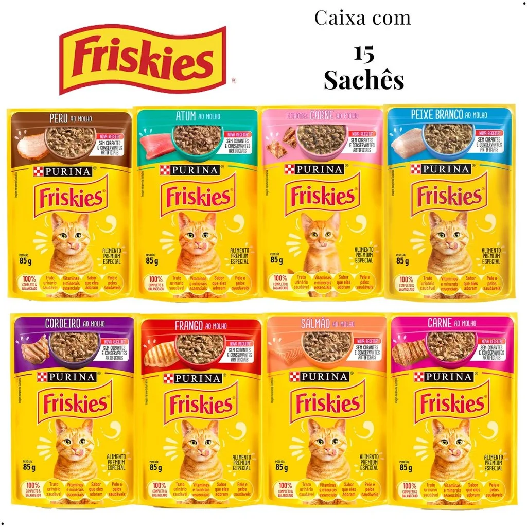 Kit com 15 sachês Friskies para gatos