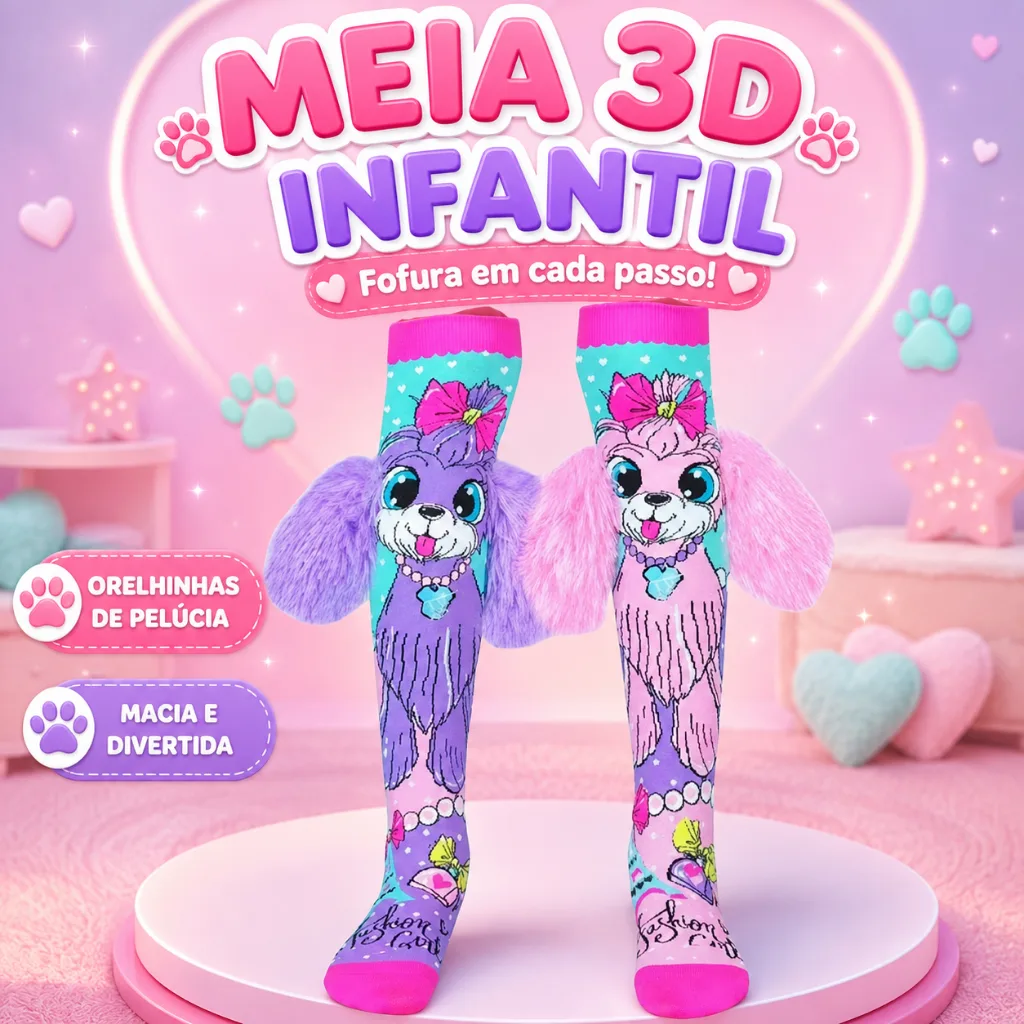 Meias com estampas tridimensionais