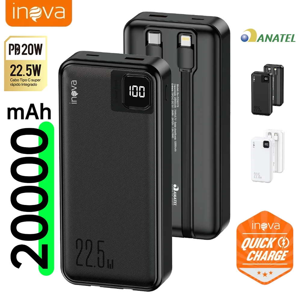 Bateria portátil Inova de 20000 mAh com visor