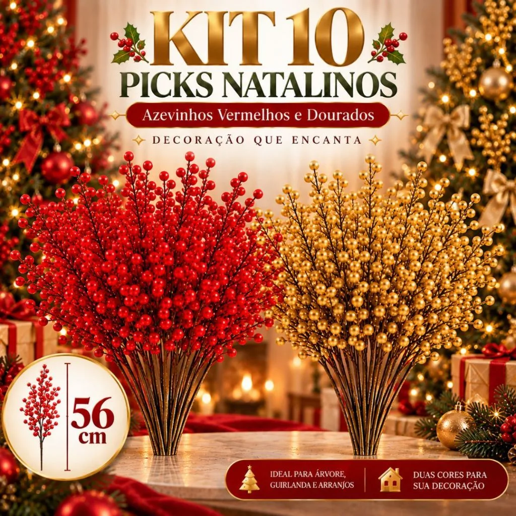 Kit com 10 galhos natalinos artificiais