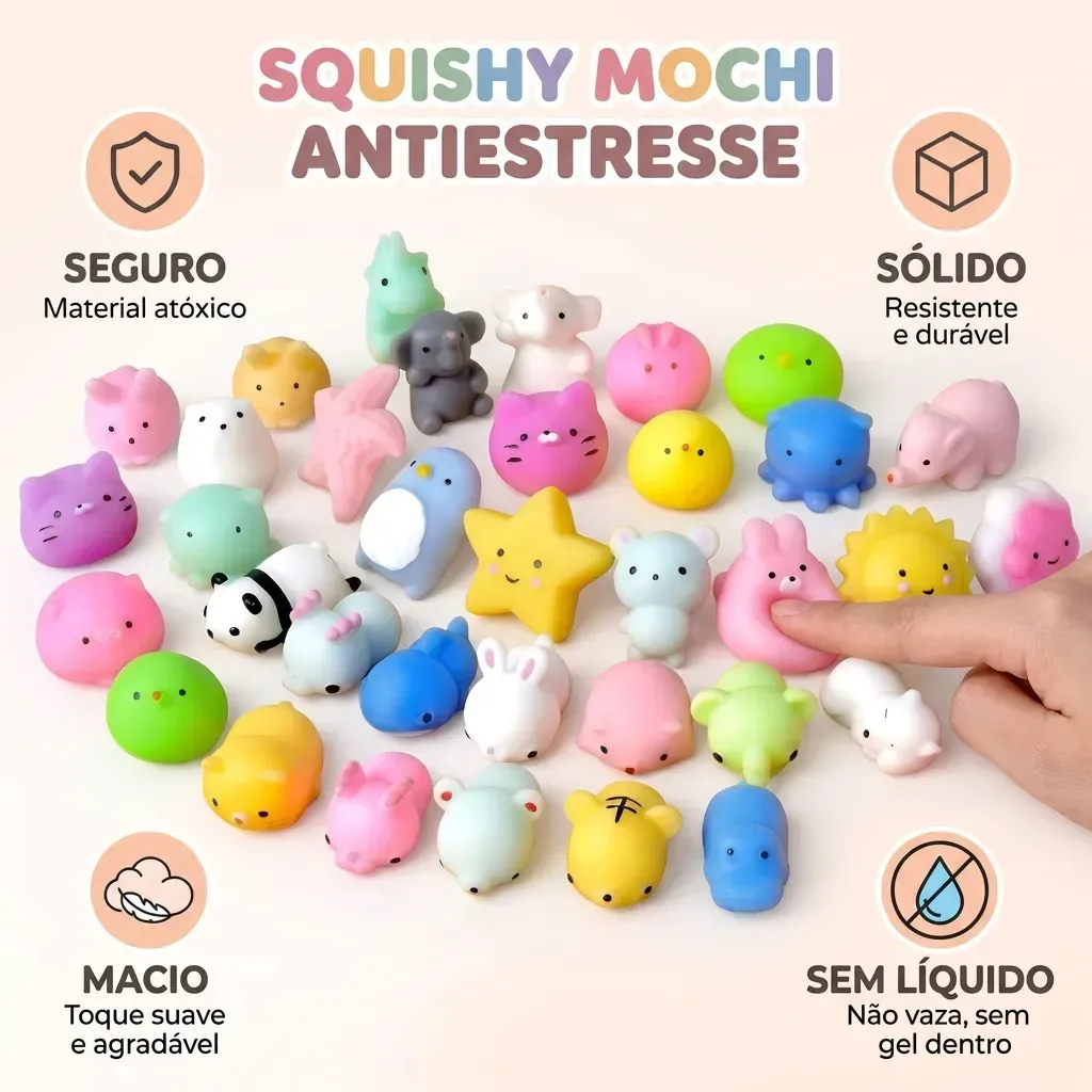 Kit com 10 brinquedos sensoriais squishy mochi