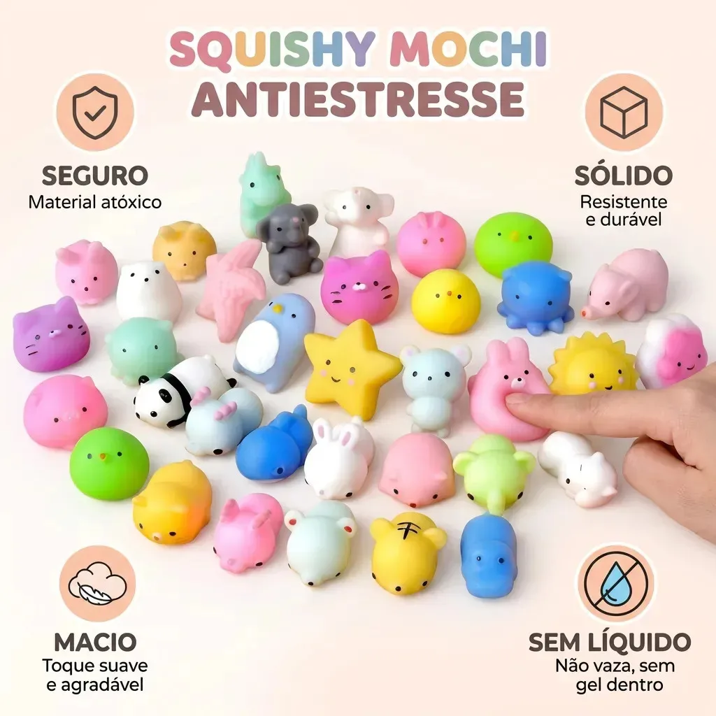 Kit com 10 brinquedos squishy macios