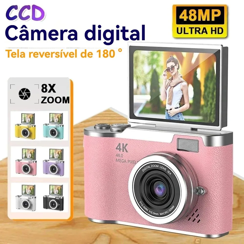 Câmera digital compacta de 48 MP com tela flip