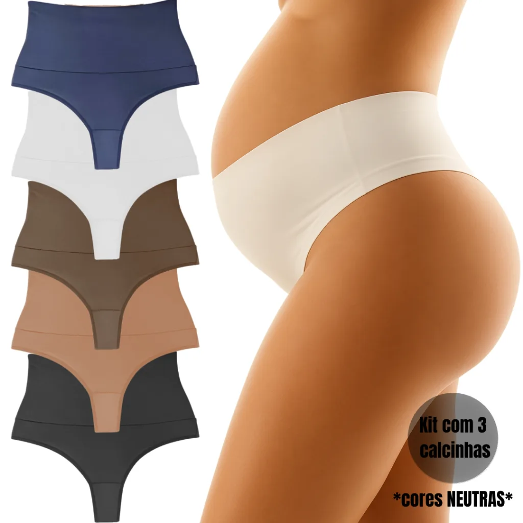 Kit com 3 calcinhas gestantes de cintura alta