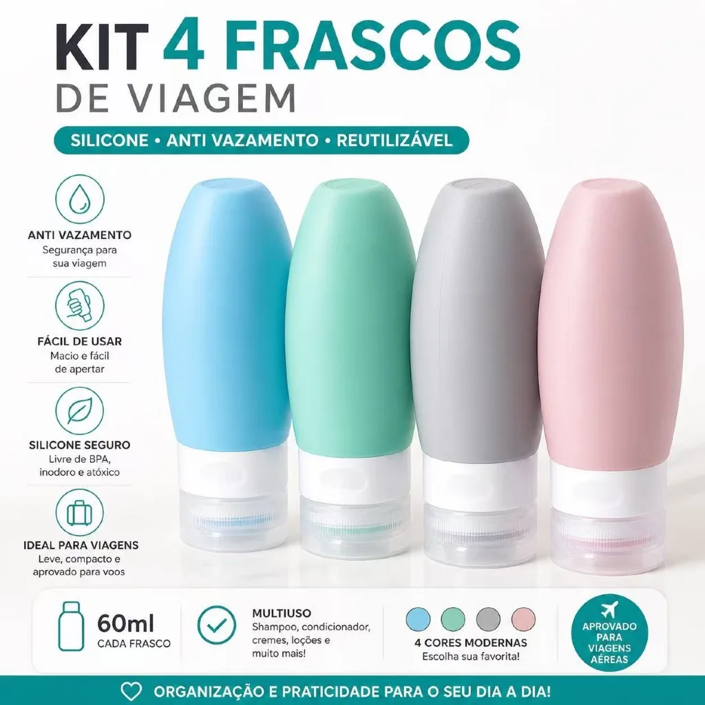 Kit de frascos de silicone para viagem