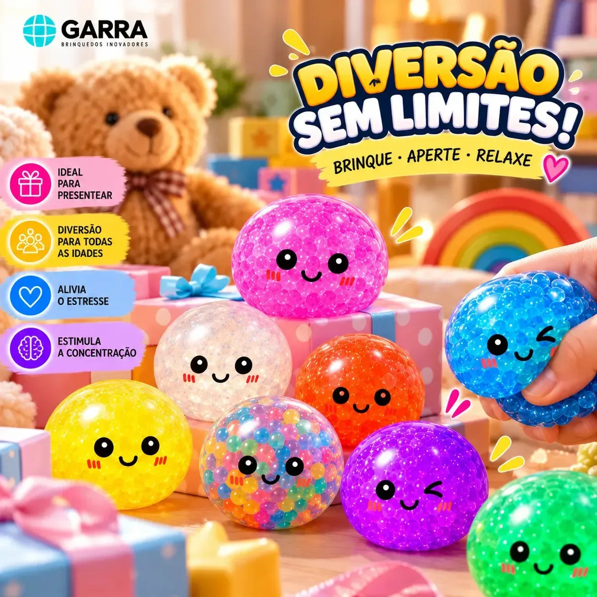 Bolinha squishy colorida de tamanho médio