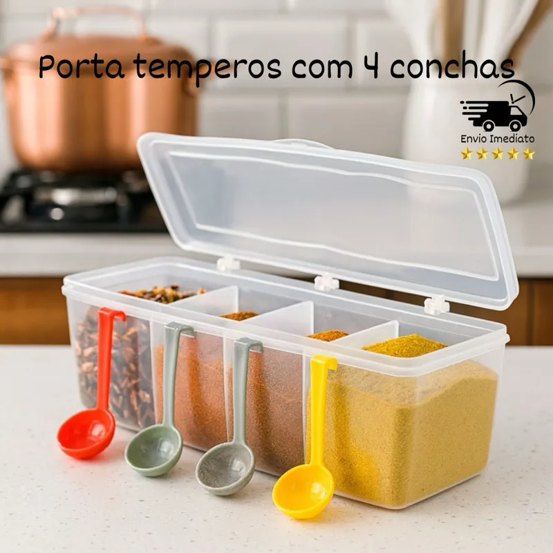 Pote porta-temperos com 4 divisórias
