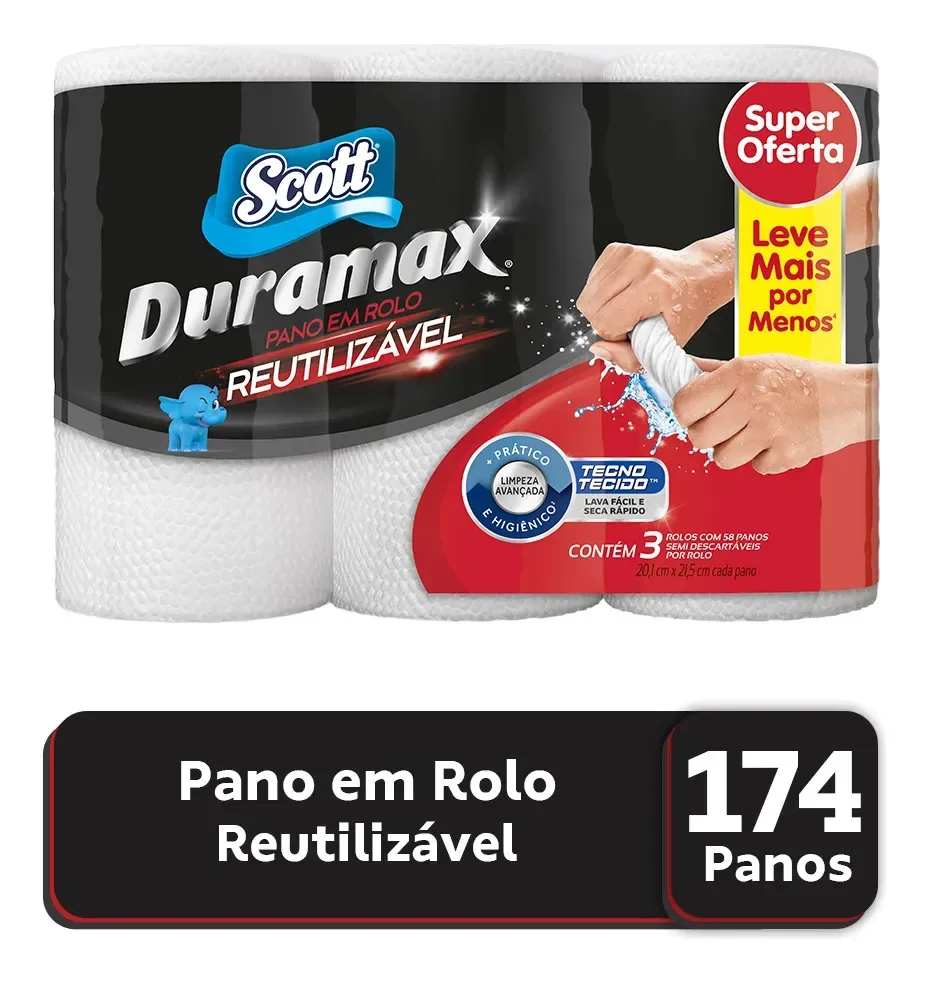 Pano reutilizável Scott Duramax com 3 rolos