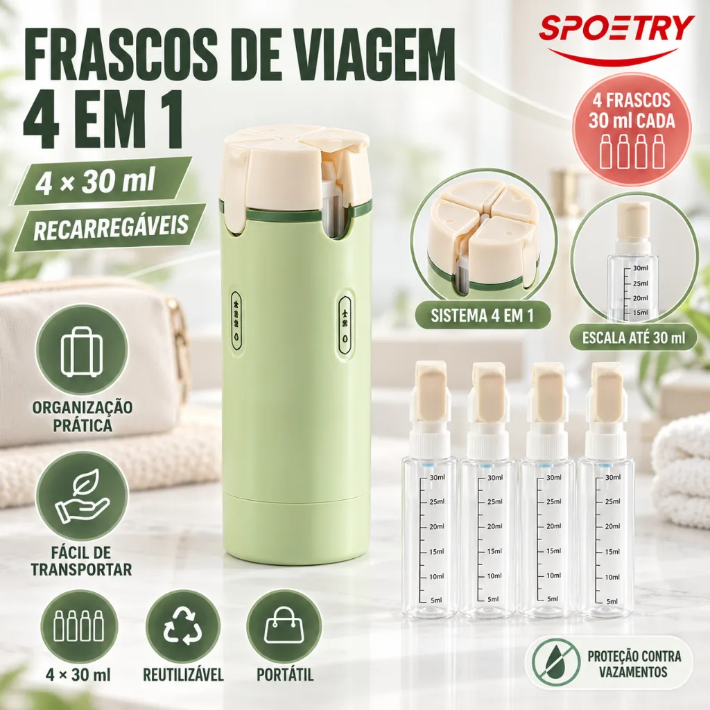 Conjunto de frascos de viagem recarregáveis