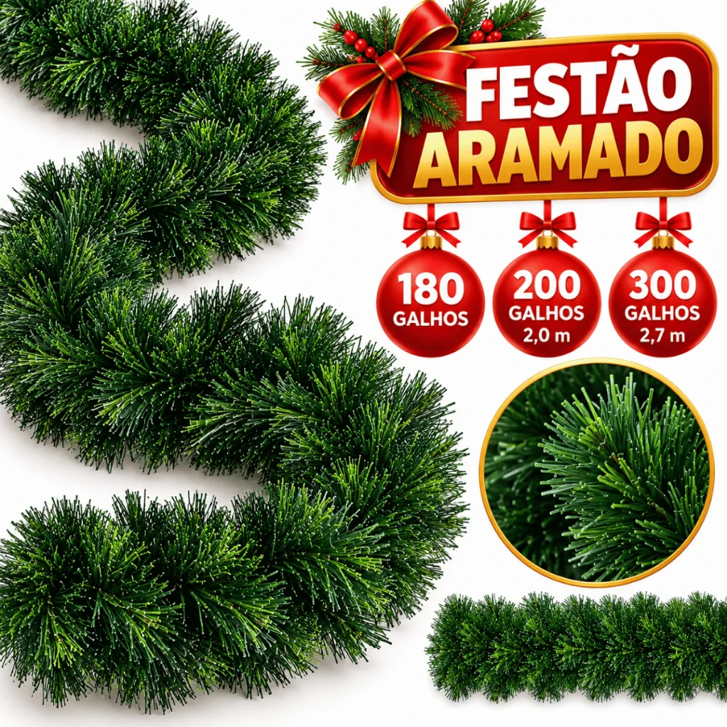Árvore de Natal aramada verde de 270 cm
