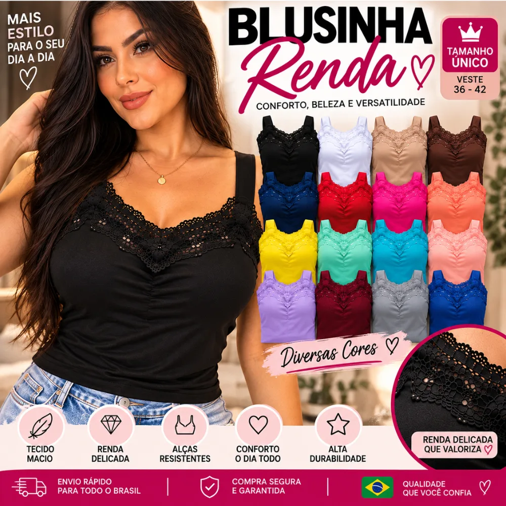 Kit com 5 blusinhas de renda feminina