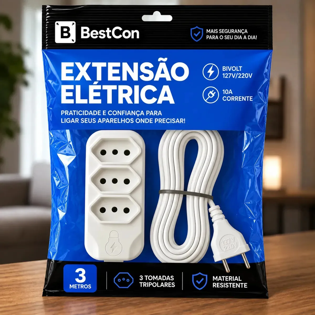 Extensão elétrica Bestcon de 3 metros com 3 tomadas