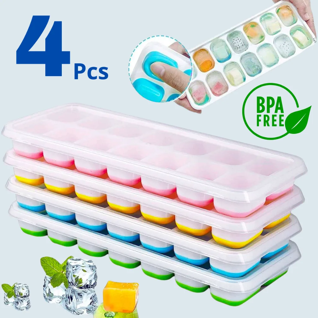 Kit com formas de gelo de silicone e tampa