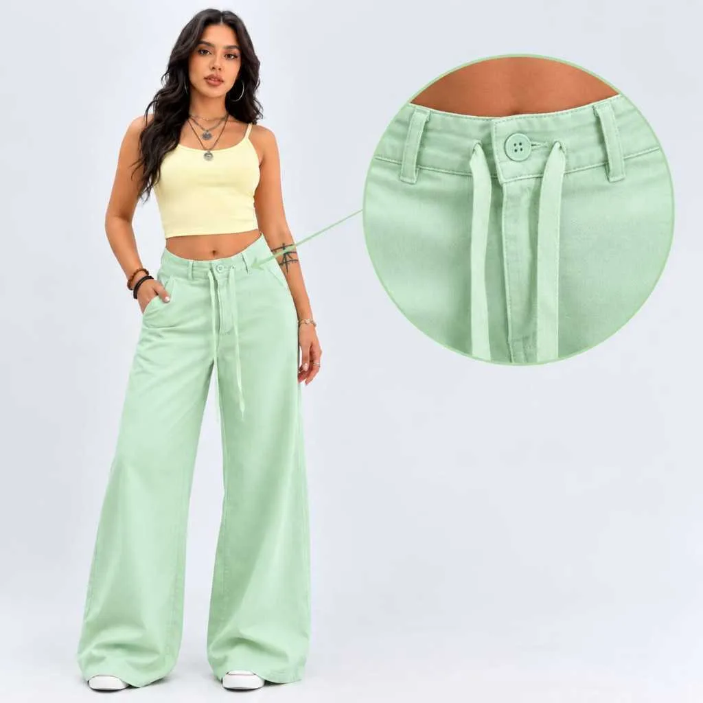 Calça feminina pantalona de cintura alta
