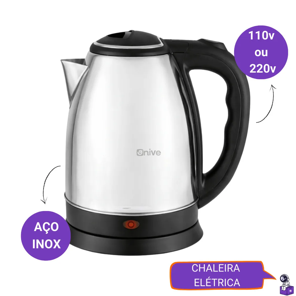 Chaleira elétrica inox de 1,8 litro