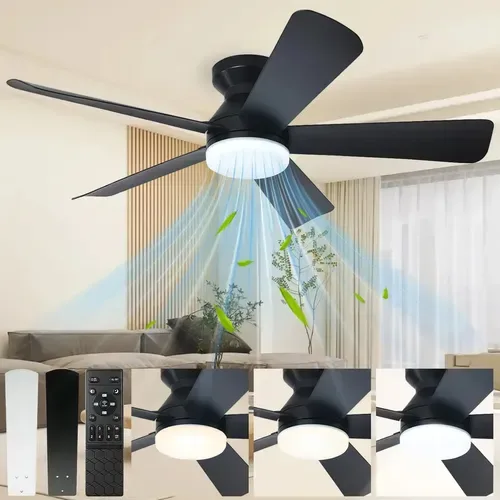 Ventilador de teto com luz LED e cinco pás
