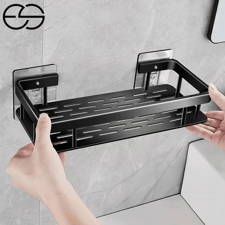 Suporte De Shampoo Preto Organizador Alta qualidade Prateleira De Banheiro Sem Furo Premium-Space Alumínio ES