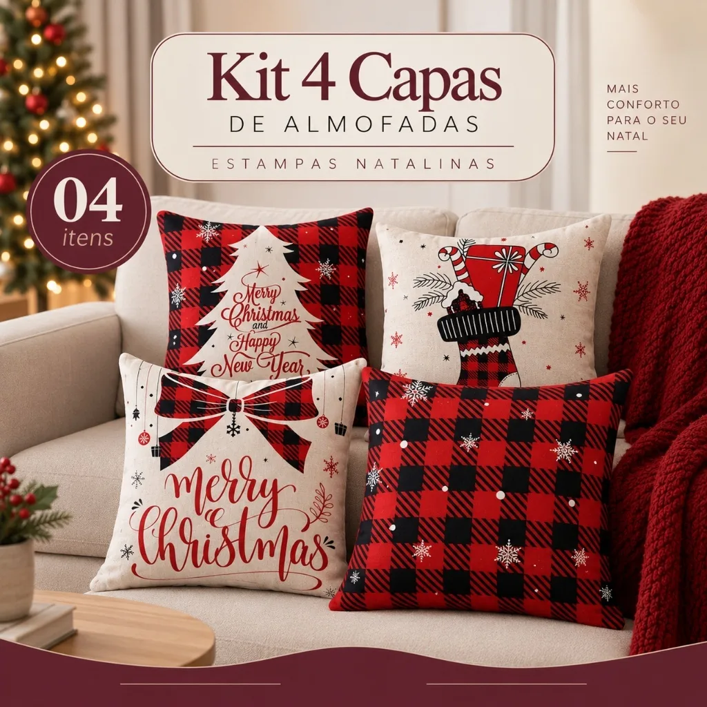 Kit com quatro capas de almofadas natalinas