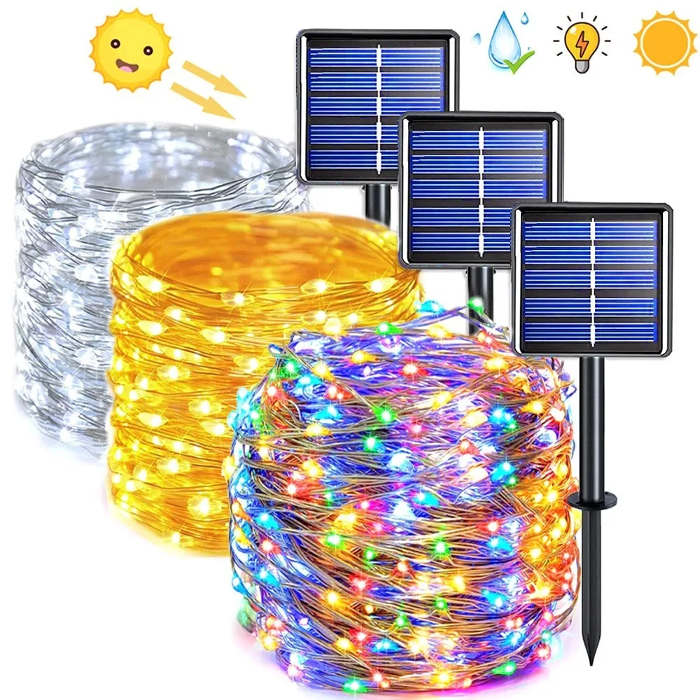Cordão de luzes solares LED para área externa