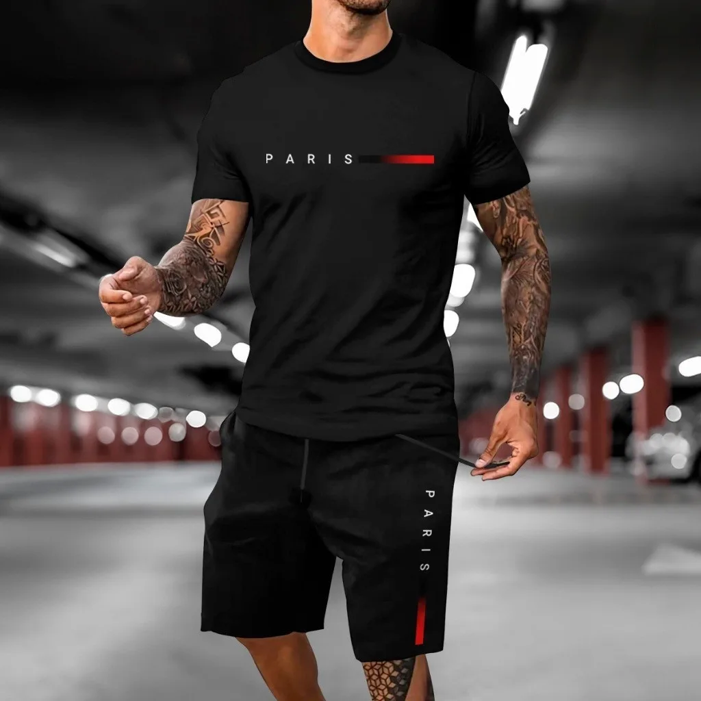 Kit de bermuda e camiseta preta Paris minimalista