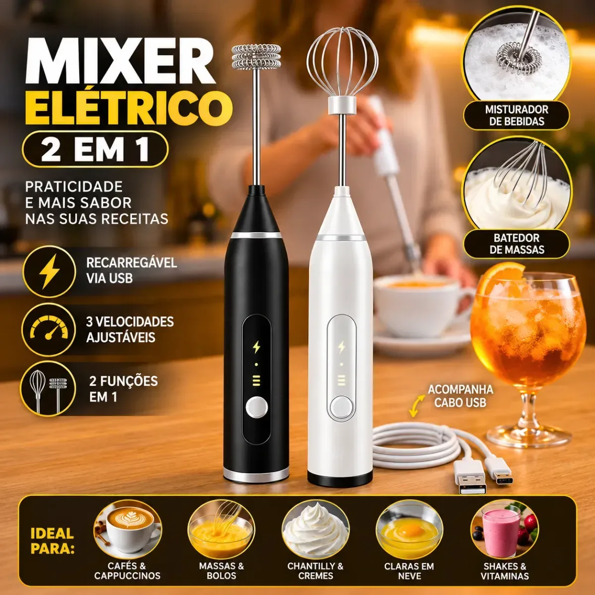 Mini mixer elétrico Blackbom recarregável