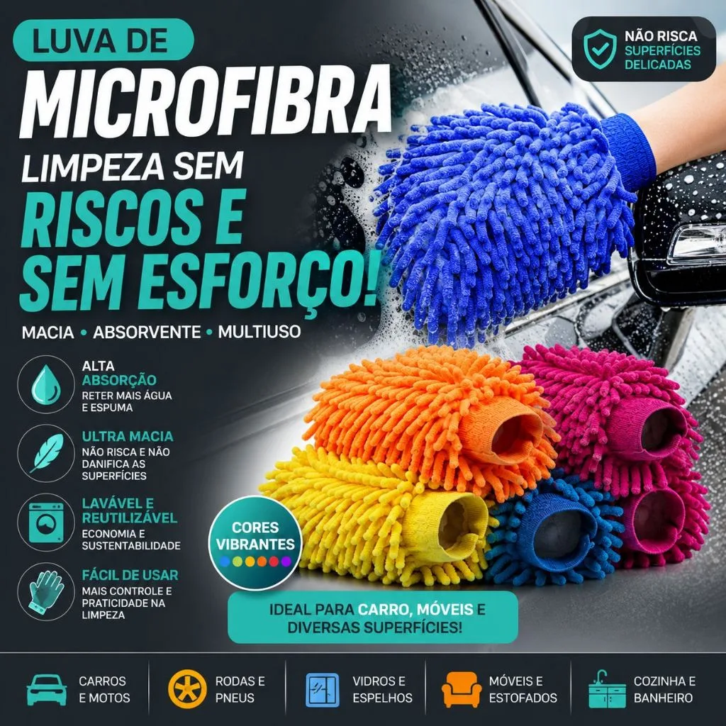 Luva de microfibra multiuso para limpeza