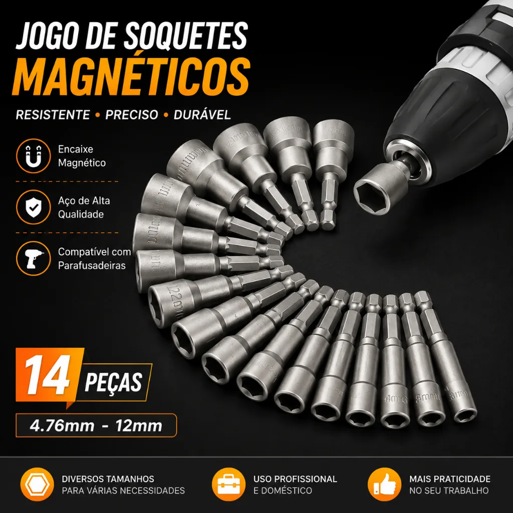 Jogo com 14 bits sextavados para parafusadeira