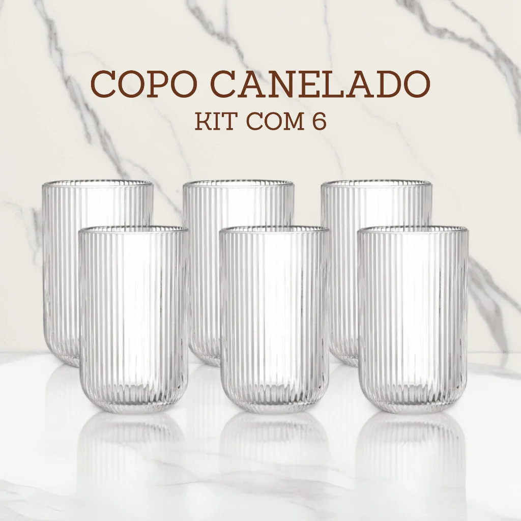 Jogo de seis copos de vidro canelado Cameratta