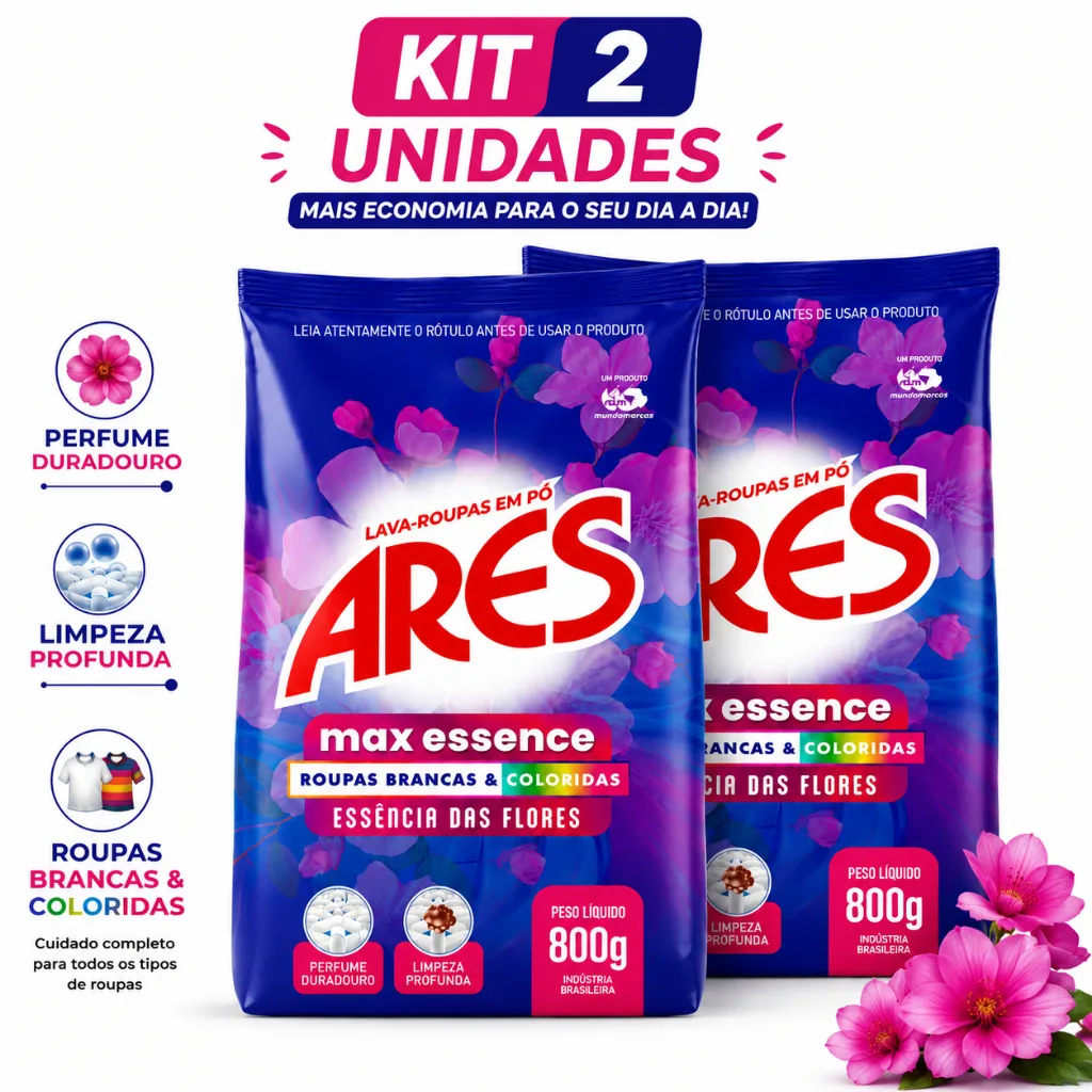 Kit com 2 sabões em pó Ares Max Essence