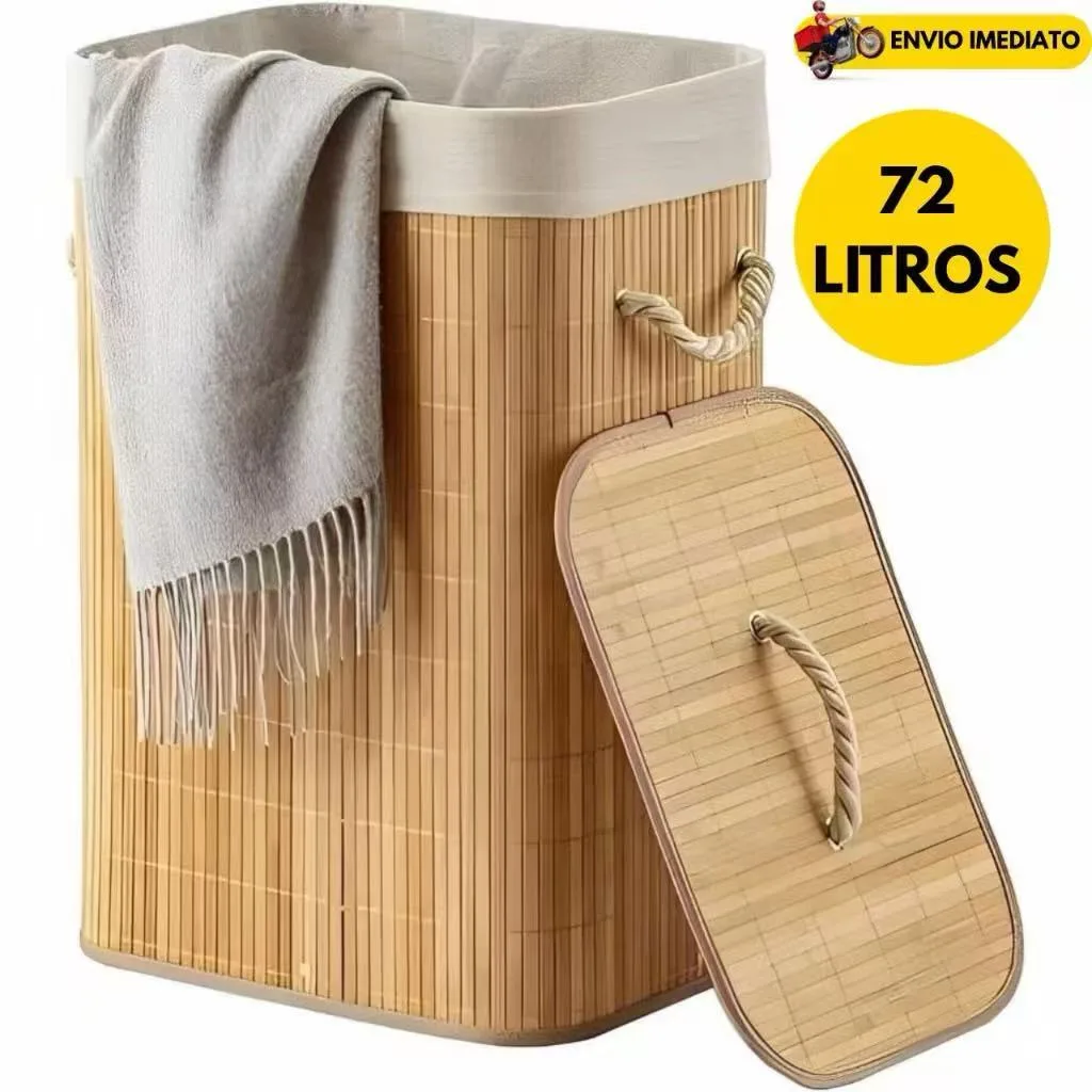 Cesto de roupa suja de bambu com tampa