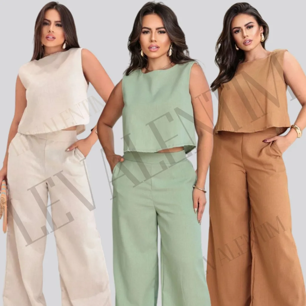 Conjunto feminino de alfaiataria em linho