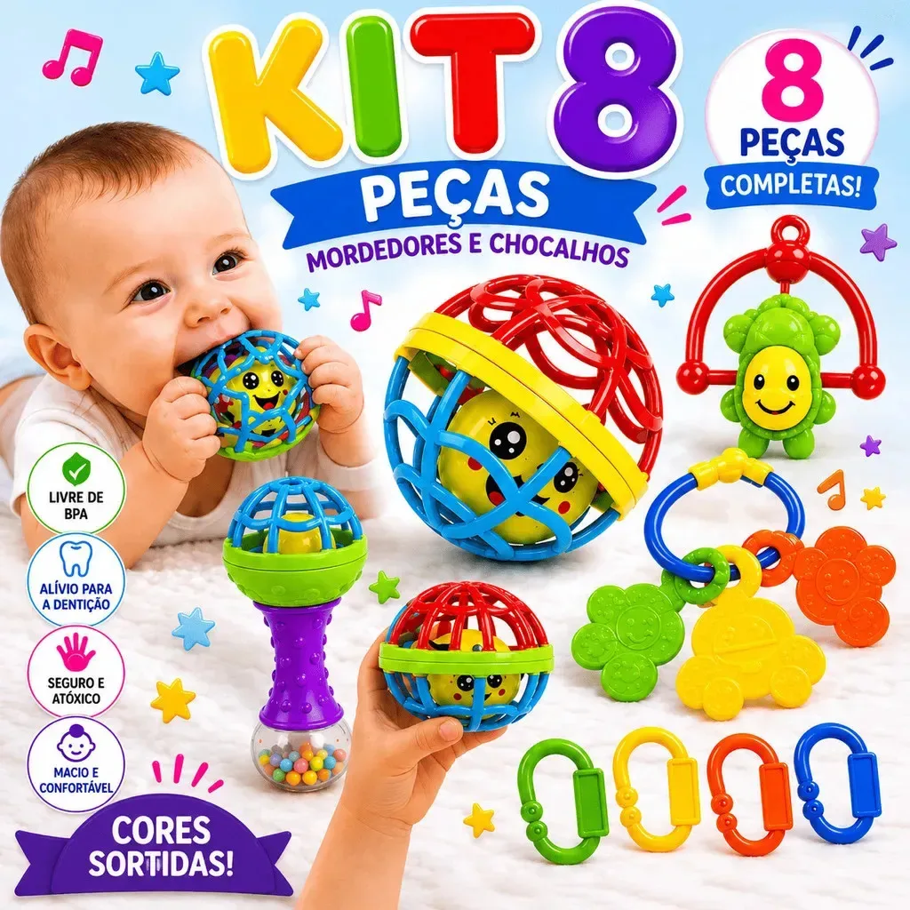 Kit de mordedores sensoriais para bebê