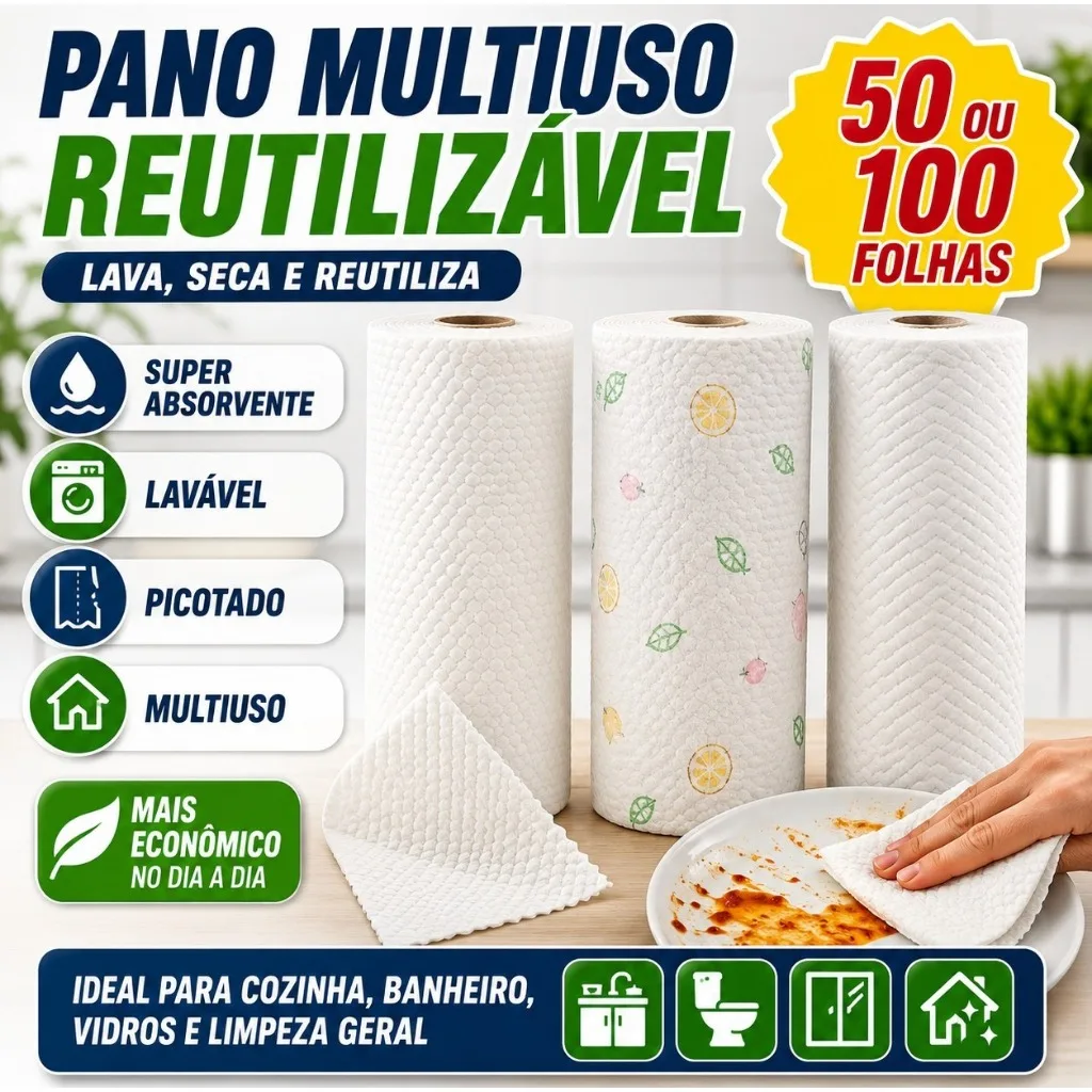 Pano reutilizável em rolo para cozinha