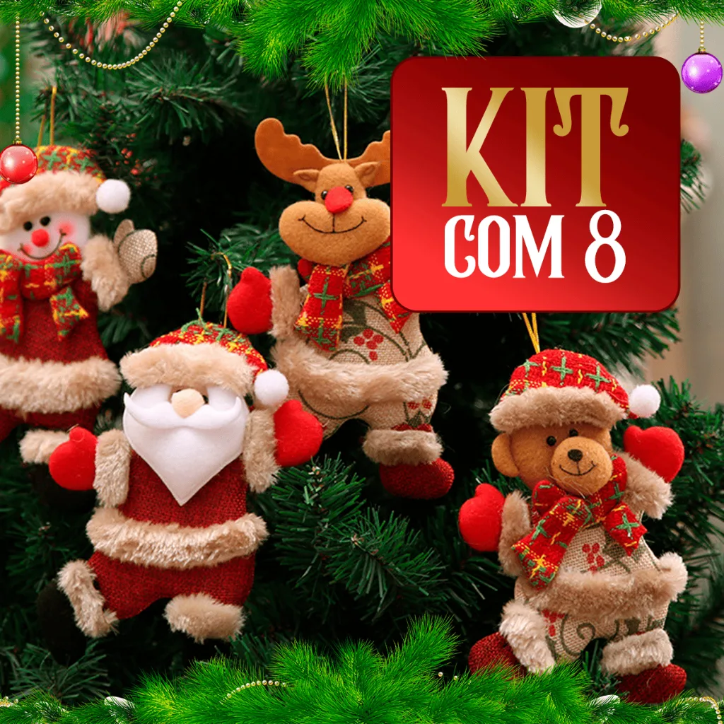 Kit com 8 enfeites natalinos decorativos