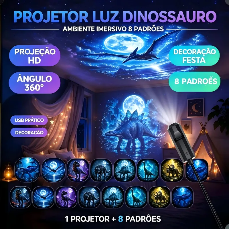 Projetor USB de dinossauro giratório