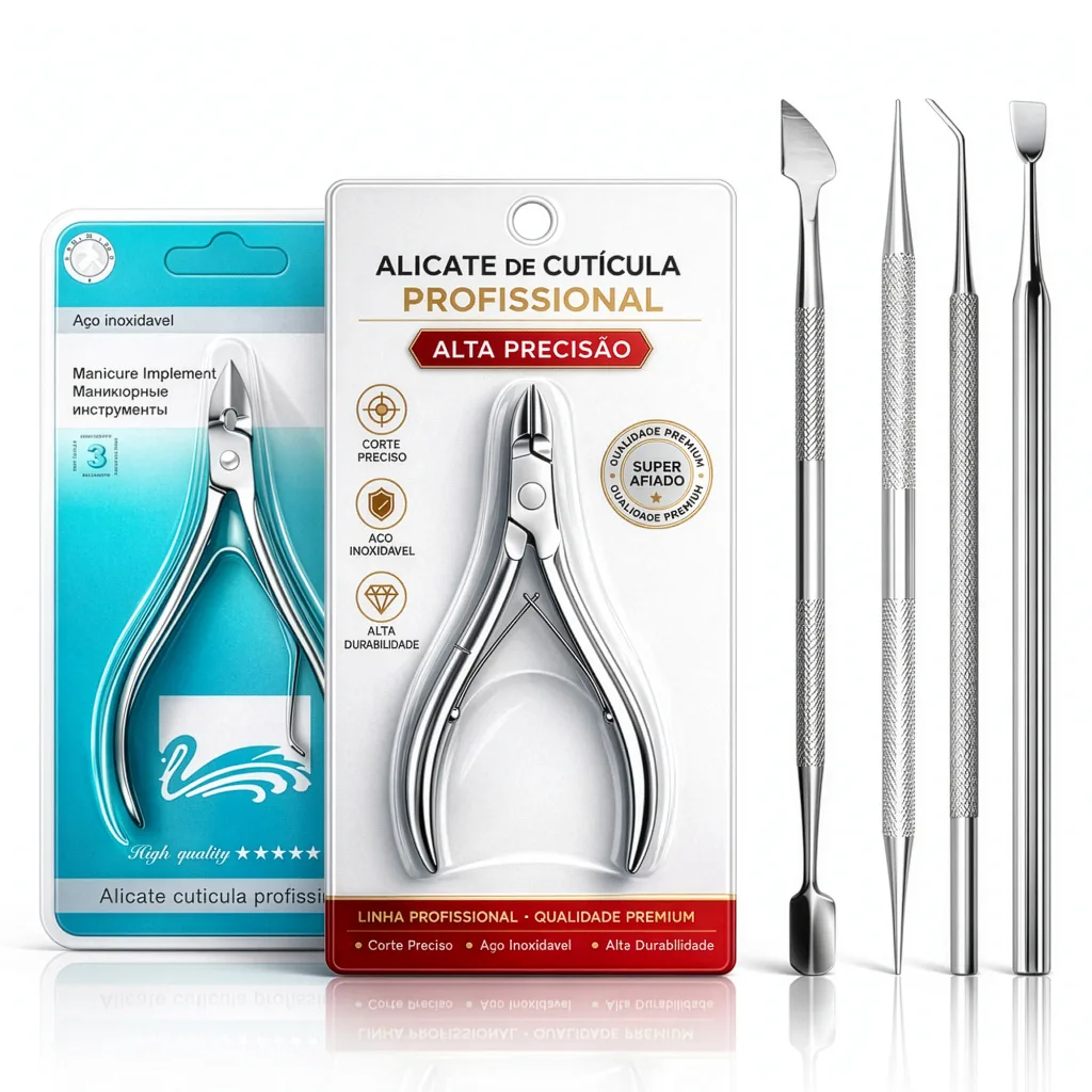 Kit de manicure com seis peças em aço inox