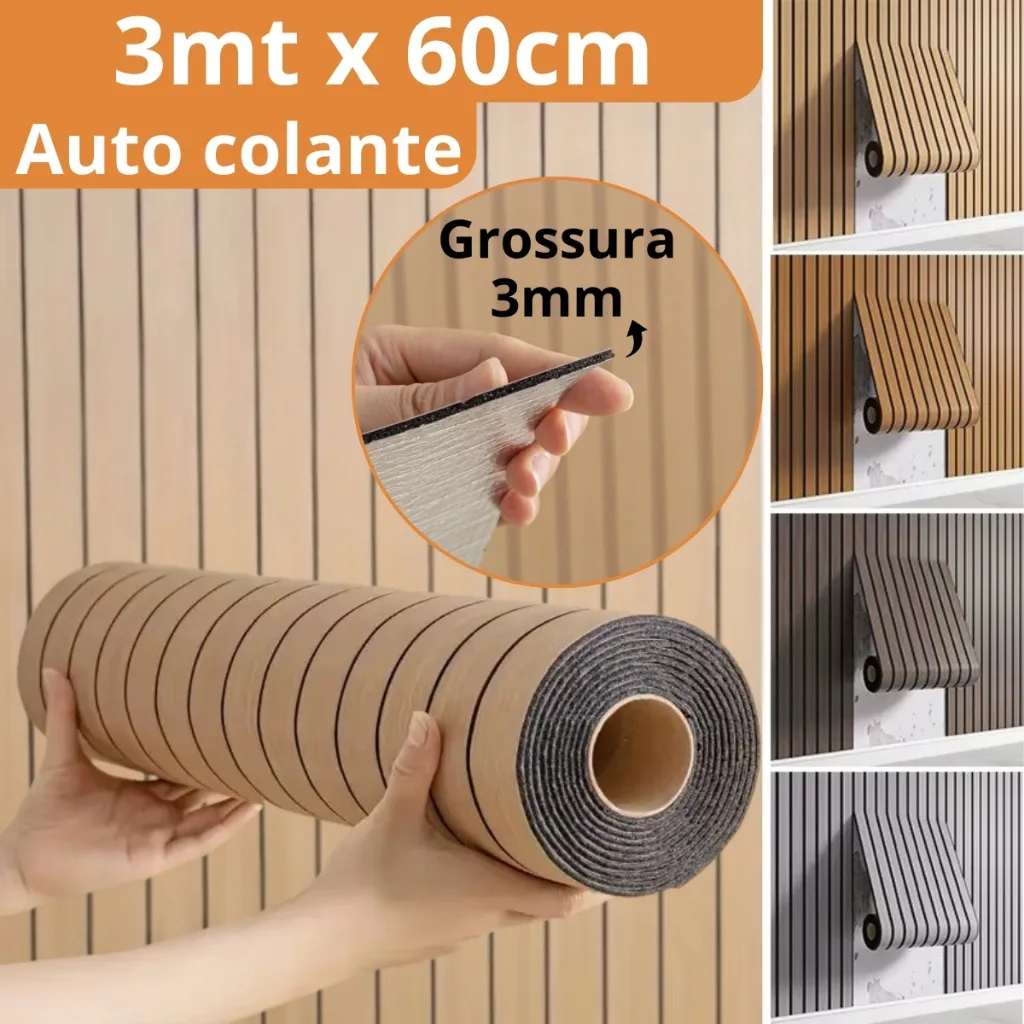 Painel ripado autoadesivo 3D para parede