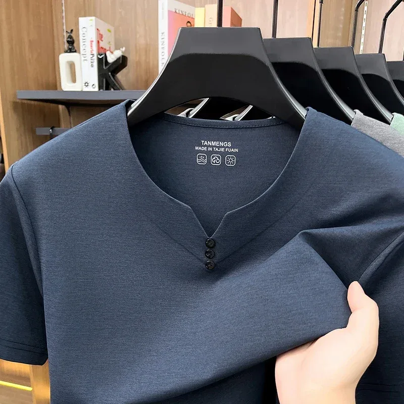 Camiseta masculina Henley de manga curta