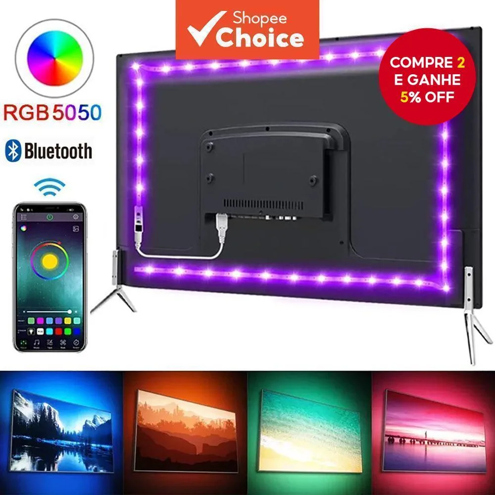 Fita de LED RGB 5050 com controle Bluetooth